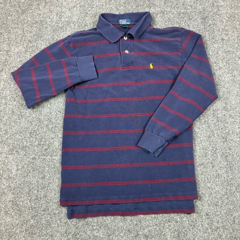 VTG Polo Ralph Lauren Boys Size Medium Long Sleeve Striped Polo Shirt Pony Logo